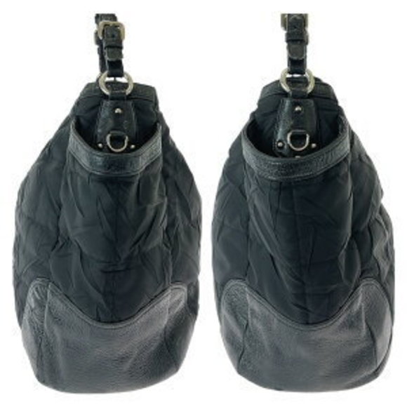PRADA Tessuto Wrinkled Triangle Black Nylon Leather Hobo Shoulder Bag - Picture 8 of 9